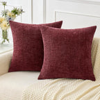 MIULEE Pack of 2 Christmas Couch Throw Pillow Covers 16x16 Inch Soft Wine Red Chenille Pillow Covers for Sofa Living Room Solid Dyed Pillow Cases