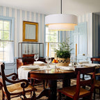LamQee Modern Large Drum Chandelier, 2-Tire 23.6inch Ceiling Hanging Light Fixture 5-Light Black Semi Flush Mount Pendant Light for Dining Room Living Room Bedroom Kitchen Island