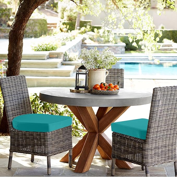 idee-home Outdoor Chair Cushions Set of 2, Thick 19" x 19" x 3" Outdoor Seat Cushions Patio Furniture Waterproof with Ties, Dining Pads
