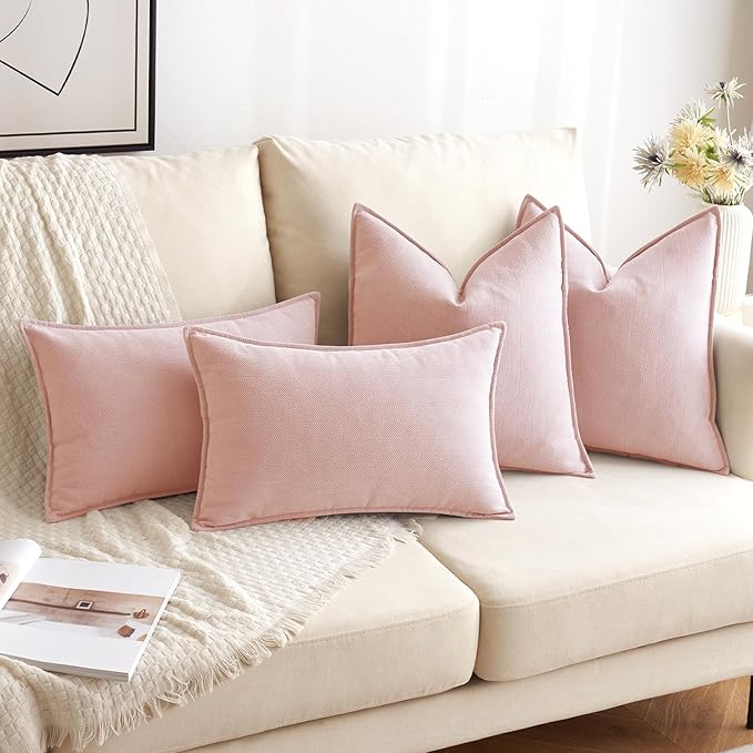 MIULEE Pack of 2 Pink Decorative Pillow Covers 18x18 Inch Soft Chenille Luxurious Couch Throw Pillows Farmhouse Cushion Covers with Elegant Design for Sofa Bedroom Living Room Home Decor