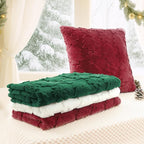 Christmas Pillow Covers 18x18, Soft Faux Rabbit Fur Throw Pillow Covers with 3D Embroidery Christmas Tree and Snowflake Design for Winter Holiday Home Decor, Couch Sofa Bedroom, Red