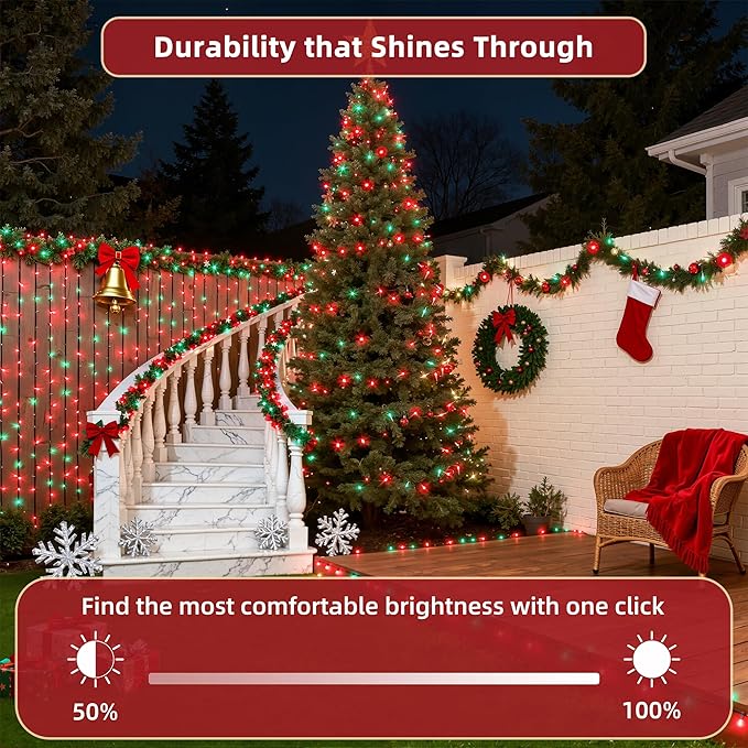 240FT Christmas Lights Outdoor, 750 LED Christmas Tree Decoration Lights with 12 Modes & Timer Memory, Dimmable Plug In Waterproof LED Xmas Light for Yard Trees Wedding Party Holiday Red & Green