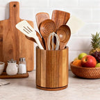 Wooden Utensil Holder, 360°Rotating 7.3'' Large Utensil Holder for Kitchen Counter, Kitchen Utensil Organizer, Utensil Crock, Farmhouse Kitchens Countertop Decor, Acacia Wood