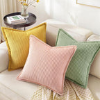decorUhome Corduroy Sage Green Throw Pillow Covers 22x22 Set of 2 Decorative Soft Boho Farmhouse Euro Couch Pillow Covers for Living Room Bed Sofa Broadside Striped Pillow Cases
