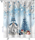 Vandarllin Christmas Gnome Shower Curtain, Winter Merry Christmas Tree Balls Shower Curtains Set with Hooks, Blue Waterproof Fabric Bathroom Curtains Decor Home Accessories,72 X 72 Inch Long