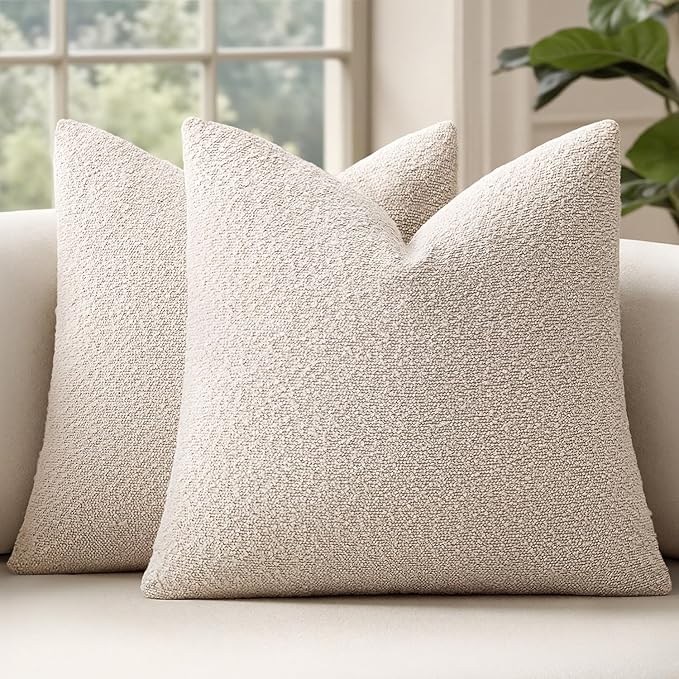 MIULEE 22x22 Christmas Decorative Euro Sham Throw Pillows for Bed Set of 2 Textured Boucle Neutral Winter Throw Pillow Covers Natural Beige Accent Solid Couch Pillowcase Sofa Livingroom Home Decor