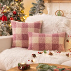 AQOTHES Purple White Plaid Winter Throw Pillow Covers 12x20 Inch Set of 2, Boucle Faux Fur Pillow Covers,Cozy Fluffy Home Living Room Farmhouse Decor for Sofa Couch Bed