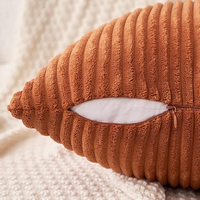 MIULEE Pack of 2 Rust Pillow Covers 12x20 Inch Soft Boho Striped Corduroy Throw Pillow Covers Set Decorative Square Cushion Cases Pillowcases for Sofa Bedroom Couch