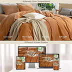 MooMee Bedding Duvet Cover Set 100% Washed Cotton Linen Like Textured Breathable Durable Soft Comfy (Solid Burnt Orange, King 104"x90")