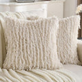 FUTEI Beige Decorative Throw Pillow Covers 16x16 Inch Set of 2,Soft Fluffy Faux Feather Texture Cushion Cases,Modern Home Luxury Decor for Couch Bed Living Room