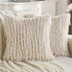 FUTEI Beige Decorative Throw Pillow Covers 20x20 Inch Set of 2,Soft Fluffy Faux Feather Texture Cushion Cases,Modern Home Luxury Decor for Couch Bed Living Room