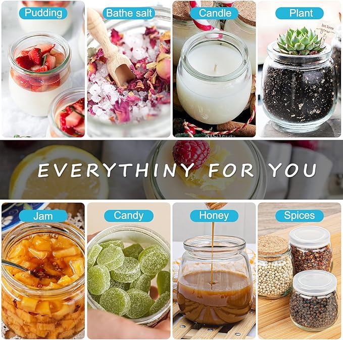 Syntic 40 Pack Small Glass Jars with Cork Lids, 7oz Empty Mason Jars for Making Candles, Yogurt Container with PE Lids for Wedding Favors, Baby Shower, Candy, Spices with Twine, Labels