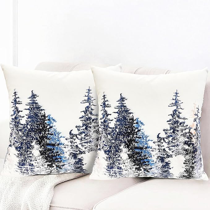 Decorative Throw Pillow Covers Set of 2 Cedar Forest Pillow Covers 16x16 inch Super Soft Short Plush Square Throw Pillows,Farmhouse Outdoor Pillow Covers for Couch Sofa Bed Living Room
