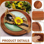 Rtteri 10 Pieces Acacia Round Wood Plates 14 x 1 Inch Dinner Plates Wooden Charger Platter Bulk Easy Cleaning Lightweight Serving Tray for Dishes Snack Dessert