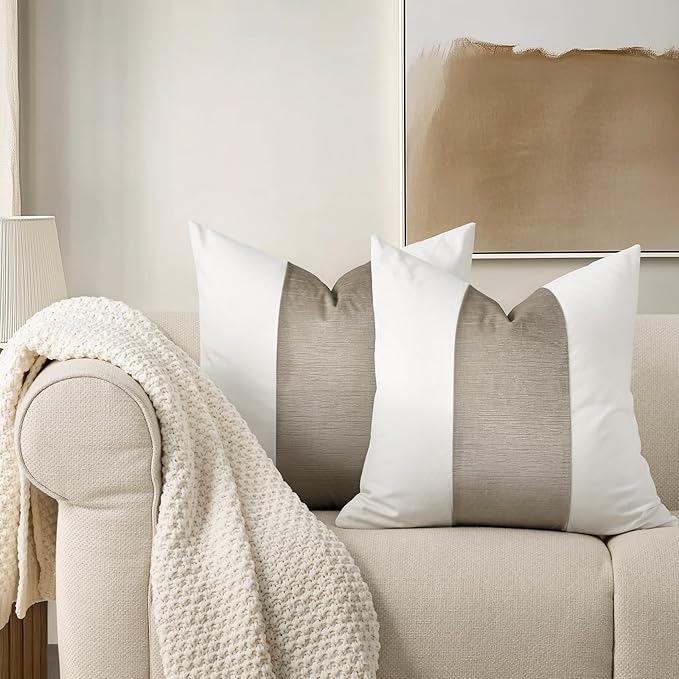 EVERGRACE x Kinsey Walsh Signature Velvet Panel Cotton Pillow Covers Set of 2, Decorative Pillow Covers 20"x20" for Couch, Square Cushion Cases for Sofa Bedroom Living Room, Sand Dune
