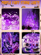 4 Pack 100 LED Halloween Fairy Lights Battery Operated with Remote, 33FT Waterproof Twinkle Lights with Timer & 8 Modes, Fairy String Light Outdoor Indoor for Bedroom Classroom DIY Decor (Purple)