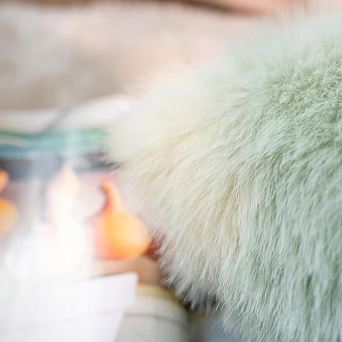 Neelvin Green Faux Fur Cozy Fluffy Double-Sided Decorative Throw Pillow Covers 20x20 inch Set of 2,Velvet Pillowcase Cushion Case for Sofa Couch