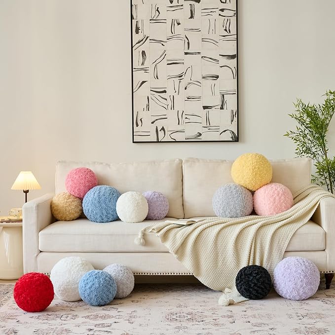 Ball Pillow, Decorative Round Pillow for Couch n, Circle Throw Pillows, Perfect Ball Pillows for Couch, Stylish Decorative Pillows, Versatile Round Throw Pillow (Pink, Medium-11.8 Inches)