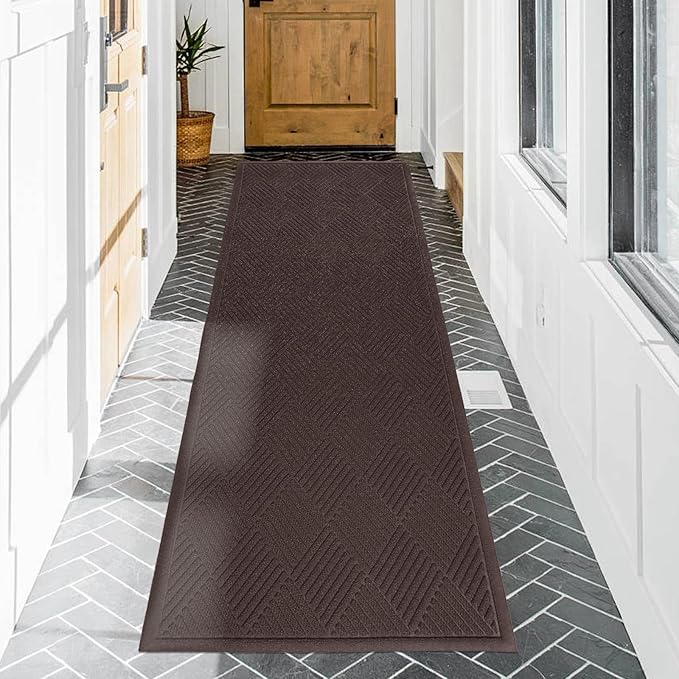 Sturdy Front Door Mat, Absorbent Muddy Dirt Resist Welcome Door Mats Outdoor Indoor, Stain and Fade Resistant, Non-Slip Rubber Backing Low Profile Doormat for Entryway, 72×24, Coffee