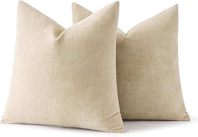 MIULEE Pack of 2 Decorative Throw Pillow Covers Soft Chenille Throw Pillows Solid Textured Cushion Covers for Couch Sofa Bedroom Living Room 20x20 Inch, Beige