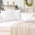 OTOSTAR Set of 2 Xmas Soft Plush Short Wool Velvet Decorative Throw Pillow Covers Square Luxury Style Cushion Case Pillow Shell for Sofa Bedroom Christmas Tree White, 24x24 Inch