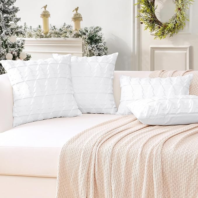 OTOSTAR Set of 2 Xmas Soft Plush Short Wool Velvet Decorative Throw Pillow Covers Square Luxury Style Cushion Case Pillow Shell for Sofa Bedroom Christmas Tree White, 24x24 Inch