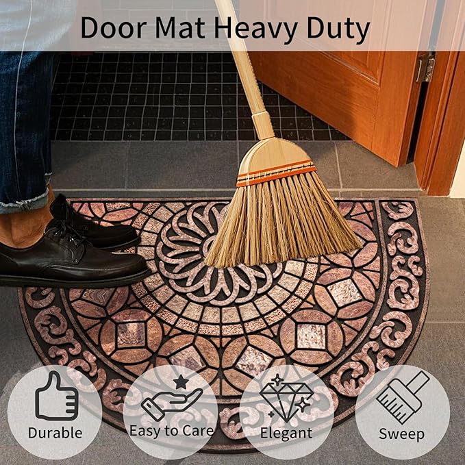 Door Mat Welcome Mat, Heavy Duty Outside Door Mat 23.6 x 35.4 Inch Round Front Door Rug Doormat for Entrance Home Non-Slip Rubber Rug for Front Door, Entryway, Patio (Brown)