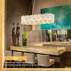Modern Flower Glass Chandeliers for Dining Room L36” Oval Ceiling Pendant Light Fixture Luxury Gold 8-Light Contemporary Chandelier for Living Room Kitchen Island Bar, E12