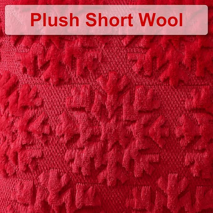 OTOSTAR Set of 2 Xmas Soft Plush Short Wool Velvet Decorative Throw Pillow Covers Square Luxury Style Cushion Case Pillow Shell for Sofa Bedroom Snowflake Red, 22x22 Inch