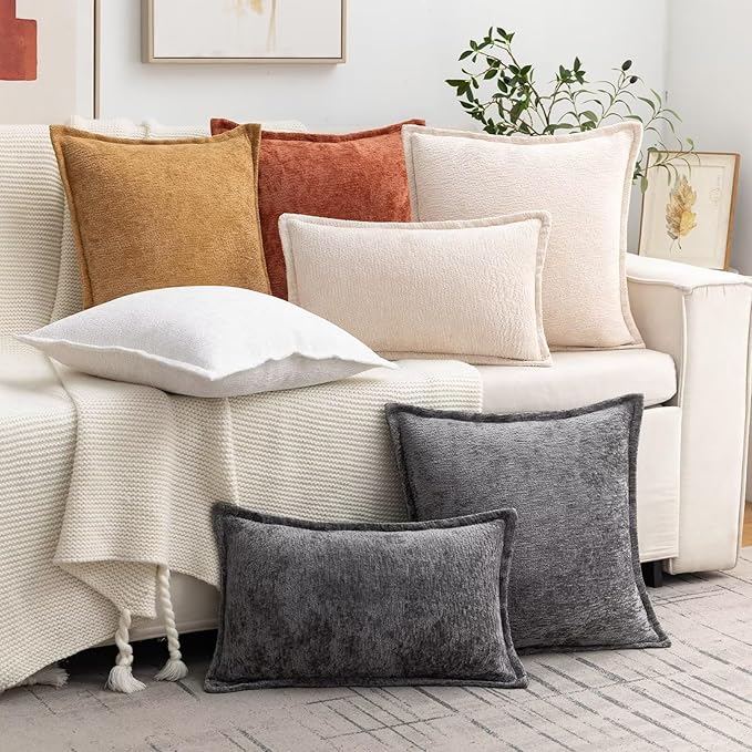 Burnt Orange Fall Decorative Throw Pillow Covers 26x26 Inch Set of 2 Cozy Soild Chenille Cushion Cases Soft Textured Square Couch Pillows Cover Boho Accent Farmhouse Pillowcases for Bed
