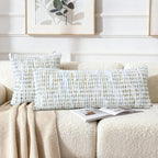 Boho Chenille Tufted Pillow Cover 14x36 Inch Set of 1, Farmhouse Striped Decorative Pillow Covers Accent Fluffy Neutral Long Body Bolster Pillow for Couch Sofa Bedroom Living Room, Gray Khaki