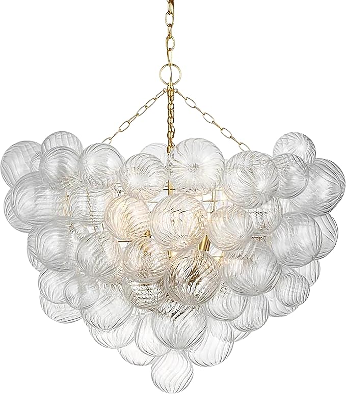 Longree Nordic Bubble Ball Swirled Glass Chandelier, Dia 36 inch Gild Gold and Clear Blown Glass Large Pendant Light Fixture for Bedroom Study Restaurant Entry Room