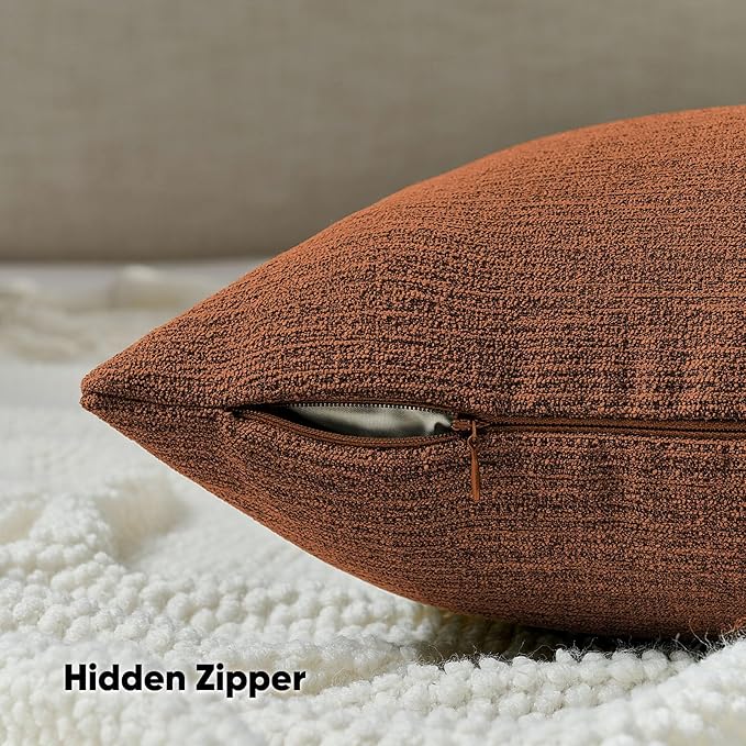 FUTEI Rust Chenille Decorative Throw Pillow Covers 16x16 Inch Set of 2,Soft Cozy Faux Linen Textured Cushion Case,Farmhouse Home Decor for Couch Living Room