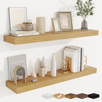 fuqing Floating Shelves for Wall, Wall Mounted Wood Floating Shelf with Invisible Brackets for Living Room, Bathroom, Bedroom, Kitchen Storage and Decor, 36 Inch Set of 2, Oak