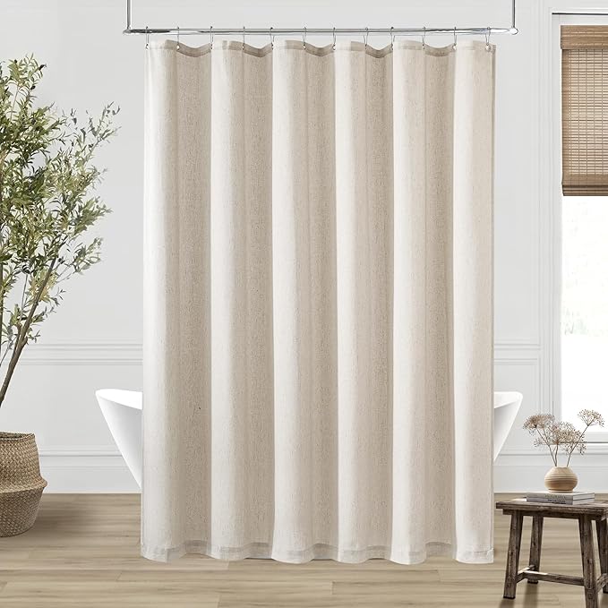 90 Inch Shower Curtain Linen Neutral Earth Tone Extra Long Shower Curtain for Bathroom Bath Drapes Boho Vintage Country Style Rustic Cloth Drapes Bathroom Decor, Greyish Beige Tan, 72x90
