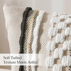 ANRODUO Pack of 2 Boho Decorative Throw Pillow Covers 18x18 Farmhouse Cushion Case Striped Chenille Pillow Cases Square Pillow Covers Accent Neutral Pillowcase for Sofa Couch Bed, Black-White Stripe