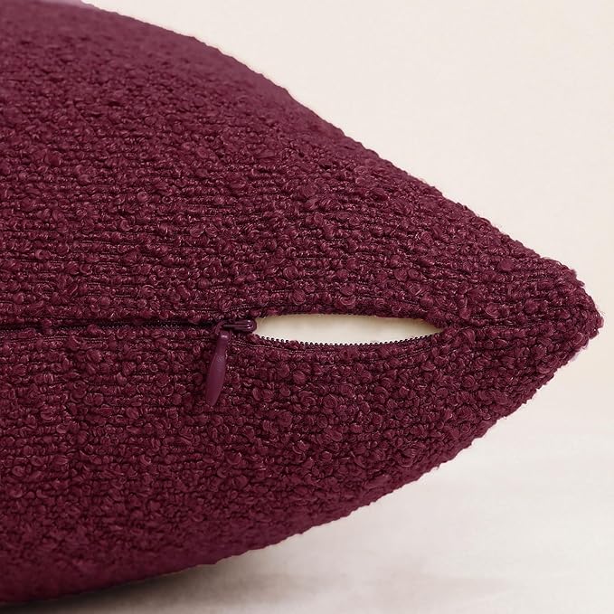 Jeneoo Burgundy Red Decorative Square Thick Throw Pillow Covers Fine Textured Boucle Couch Cushion Cases for Home Livingroom Sofa Decor, Set of 1, 24 x 24 Inch