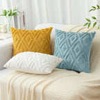 Pallene Light Teal Throw Pillow Covers 22x22 Set of 2, Soft Plush Faux Fur Decorative Couch Pillow Covers for Sofa Bed Living Room Pillow Cases with 3D Diamond Pattern