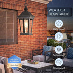 Large Outdoor Pendant Light Fixtures, 17.9" H Black Exterior Hanging Lantern Lights, Height Adjustable Outside Chandeliers with Clear Glass for Porch, Farmhouse, House
