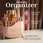 Large Makeup Cosmetic Countertop - Cosmetic Organizer - Vanity, Bathroom Storage for Skin Care Organizer - Space-Saving Design with Drawers - Open-Top, Gold Accents, Portable Side Handles (Pink)