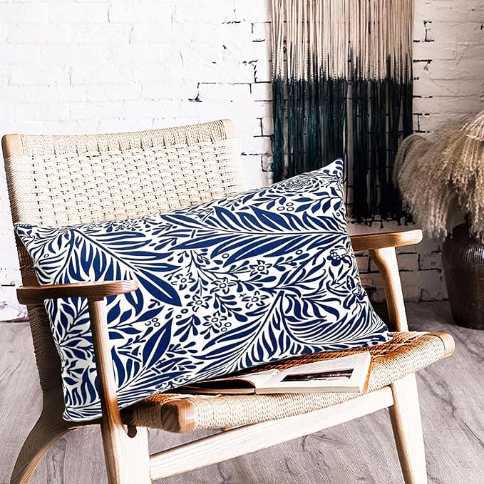 Decorative Throw Pillow Covers Set of 2 Blue Pillow Covers 12x20 inch Throw Pillow Cases Soft Short Plush Farmhouse Floral Outdoor Pillow Covers for Couch Sofa Bed Living Room Cushion Cover
