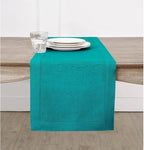 Solino Home Linen Hemstitch Table Runner 36 Inches - 100% Pure Linen Teal Table Runner 14 x 36 Inch Ideal for Dresser and Coffee Tables - Fall, Autumn, Thanksgiving, Christmas - Classic Hemstitch