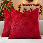 decorUhome Christmas Throw Pillow Covers 16x16 Inch Set of 2, Soft Plush Decorative Faux Fur Red Solid Couch Pillow Covers, Accent Farmhouse Neutral Square Euro Pillow Cases for Sofa Bed Living Room