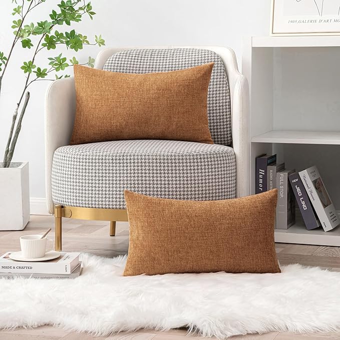 MIULEE Pack of 2 Brown Throw Pillow Covers 12x20 Inch Soft Chenille Pillow Covers for Sofa Living Room Couch Solid Dyed Cases