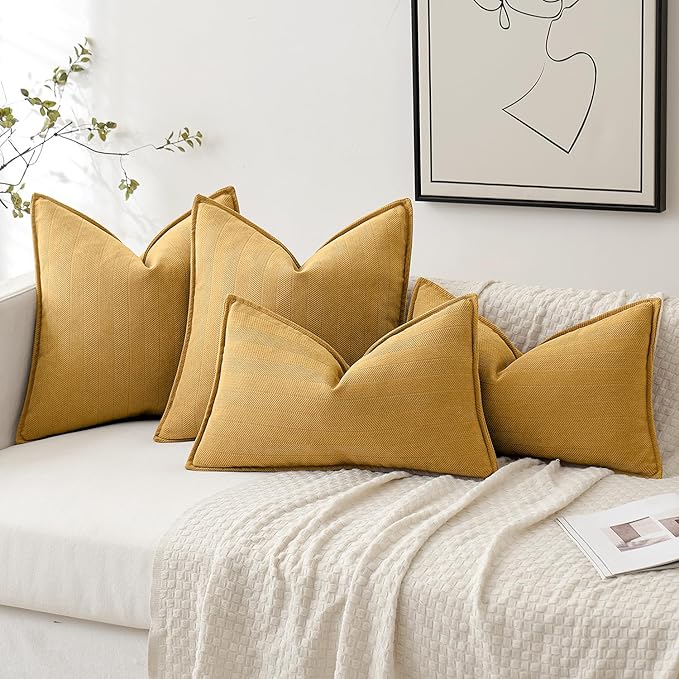 MIULEE Pack of 2 Gold Decorative Pillow Covers 20x20 Inch Soft Chenille Luxurious Couch Throw Pillows Farmhouse Cushion Covers with Elegant Design for Sofa Bedroom Living Room Home Decor