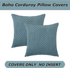 Kevin Textile Throw Pillow Covers Soft Corduroy Decorative Set of 2 Boho Striped Pillow Covers Pillowcases Farmhouse Home Decor for Couch Bed Sofa Living Room 20x20 Inch Blue Grey