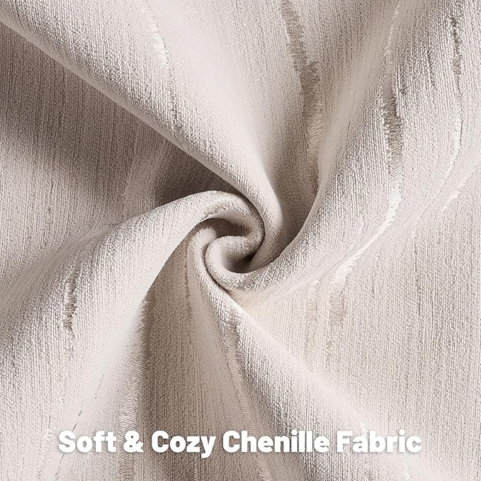 FUTEI Beige Chenille Decorative Throw Pillow Covers 12x20 Inch Set of 2,Soft Embossed Striped Textured Lumbar Pillow Cases,Modern Home Decor for Couch Bed Living Room