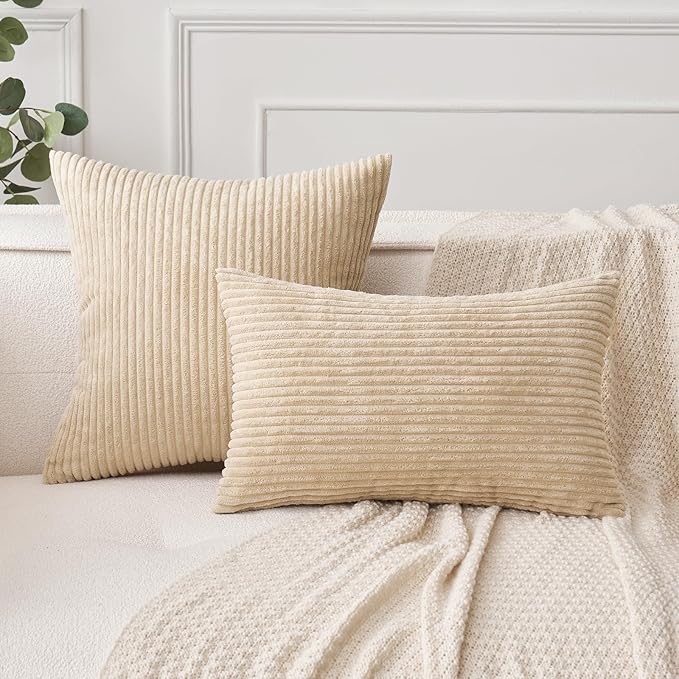 MIULEE Pack of 2 Corduroy Pillow Covers 12 x 20 Inch Lumbar Throw Pillow Covers Beige Pillowcases for Spring Sofa Bedroom Couch