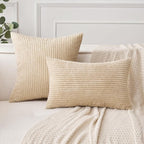 MIULEE Pack of 2 Corduroy Pillow Covers 12 x 20 Inch Lumbar Throw Pillow Covers Beige Pillowcases for Spring Sofa Bedroom Couch
