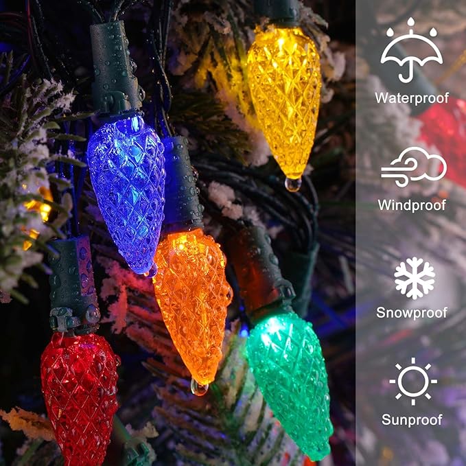 Brightever C6 Battery Powered Christmas Lights, 70FT 200LED Outdoor Christmas Lights with Timer & 8 Lighting Modes, Waterproof Strawberry Light for Indoor Outdoor Xmas Decor, Multicolor, 1-Pack